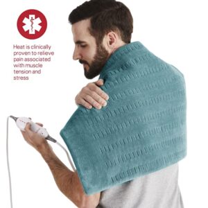 Sunbeam Heating Pad for Back, Neck, and Shoulder Pain Relief with Auto Shut Off, XXL Large 20 x 24", Teal