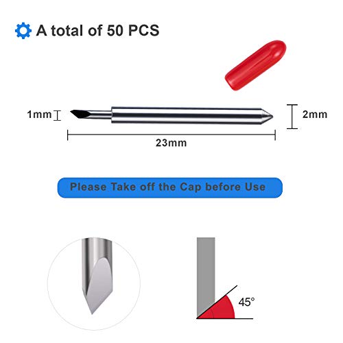 STREWEEK 50PCS Replacement Cutting Blades for Cricut Explore Air/Air 2/Air 3/Maker，45 Degree Standard Fine Point Blades for Most General Purpose Cutting