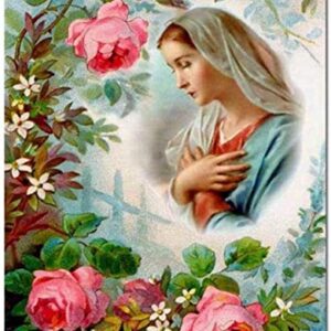 Adult Counted Cross Stitch Kits Religious Mary Flower 40X50CM 14CT Holiday Gift DIY Embroidery Starter Kits Easy Patterns Embroidery for Girls Crafts Cross-Stitch Supplies NeedleworkThe