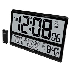 sharp atomic clock - never needs setting! –easy to read numbers - indoor/outdoor temperature, wireless outdoor sensor - battery powered - easy set-up!! (4" numbers)