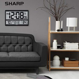 SHARP Atomic Clock - Never Needs Setting! –Easy to Read Numbers - Indoor/Outdoor Temperature, Wireless Outdoor Sensor - Battery Powered - Easy Set-Up!! (4" Numbers)