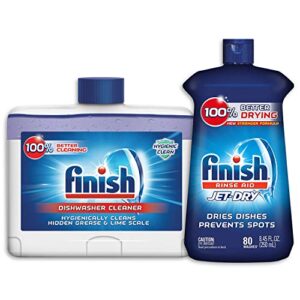 finish jet-dry rinse aid, dishwasher rinse agent & drying agent, 8.45 fl oz with finish dual action dishwasher cleaner: fight grease & limescale, fresh, 8.45oz