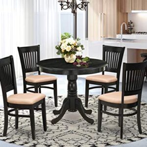 East West Furniture ANVA5-BLK-C 5 Piece Dining Room Furniture Set Includes a Round Dining Table with Pedestal and 4 Linen Fabric Upholstered Chairs, 36x36 Inch, Black