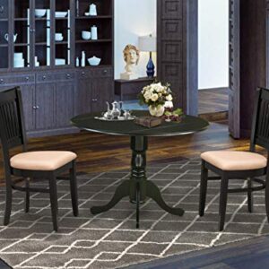East West Furniture DLVA3-BLK-C Dublin 3 Piece Kitchen Set for Small Spaces Contains a Round Dining Room Table with Dropleaf and 2 Linen Fabric Upholstered Chairs, 42x42 Inch, Black