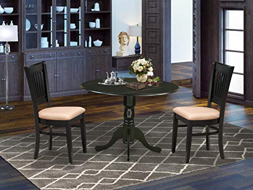 East West Furniture DLVA3-BLK-C Dublin 3 Piece Kitchen Set for Small Spaces Contains a Round Dining Room Table with Dropleaf and 2 Linen Fabric Upholstered Chairs, 42x42 Inch, Black