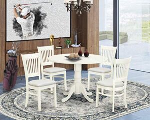 east west furniture dlva5-lwh-c dublin 5 piece set for 4 includes a round table with dropleaf and 4 fabric kitchen dining chairs, 42x42 inch, linen white