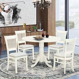 East West Furniture DLVA5-LWH-C Dublin 5 Piece Set for 4 Includes a Round Table with Dropleaf and 4 Fabric Kitchen Dining Chairs, 42x42 Inch, Linen White