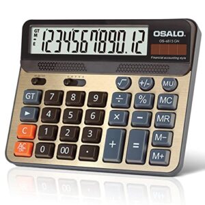 desktop calculator extra large 5-inch lcd display 12-digit big number accounting calculator with giant response button, battery & solar powered, perfect for office business home daily use(os-6815gn)