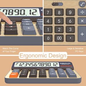 Desktop Calculator Extra Large 5-Inch LCD Display 12-Digit Big Number Accounting Calculator with Giant Response Button, Battery & Solar Powered, Perfect for Office Business Home Daily Use(OS-6815GN)