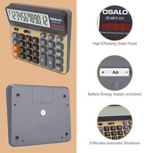 Desktop Calculator Extra Large 5-Inch LCD Display 12-Digit Big Number Accounting Calculator with Giant Response Button, Battery & Solar Powered, Perfect for Office Business Home Daily Use(OS-6815GN)