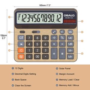 Desktop Calculator Extra Large 5-Inch LCD Display 12-Digit Big Number Accounting Calculator with Giant Response Button, Battery & Solar Powered, Perfect for Office Business Home Daily Use(OS-6815GN)