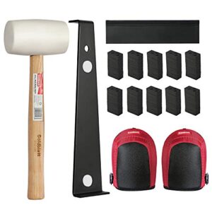 goldblatt laminate wood flooring installation kit with 100 spacers, tapping block, heavy duty pull bar, white double-faced mallet and protective knee pads