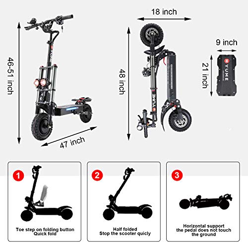 M YUME Scooter Y10 Adult Electric Scooter Double Suspensions Dual Motor 23.4AH Battery 52V 2400W 40 MPH 40 Miles Fast Sports Scooter 10" Off Road 330lbs Max Load Folding Scooter