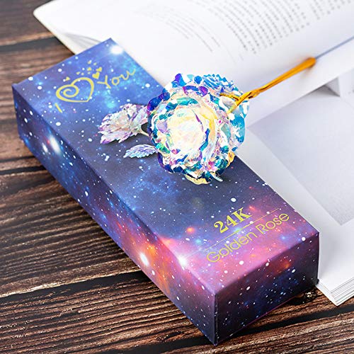 Rainbow Rose Flower 24K Golden Foil Rose Colorful Rose Artificial Flower with Box for Valentine's Day, Mother's Day (Multicolor)