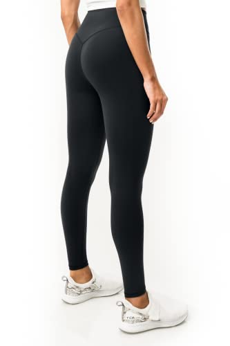 Kamo Fitness Serenity No Front Seam Leggings 25" Inseam Yoga Pants High Waisted Soft Workout Tights (Black, M)