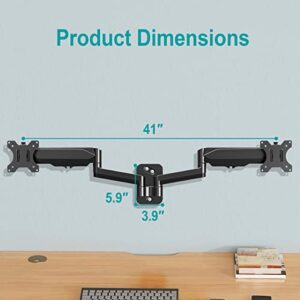 MOUNT PRO Dual Monitor Wall Mount for 13 to 32 Inch Computer Screens, Gas Spring Arm for 2 Monitors, Each Holds Up to 17.6lbs, Full Motion Wall Monitor Mount with VESA 75x75/100x100