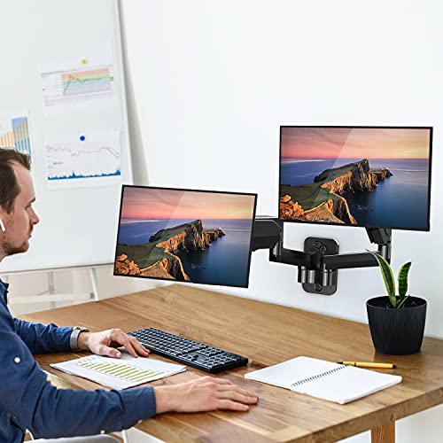 MOUNT PRO Dual Monitor Wall Mount for 13 to 32 Inch Computer Screens, Gas Spring Arm for 2 Monitors, Each Holds Up to 17.6lbs, Full Motion Wall Monitor Mount with VESA 75x75/100x100