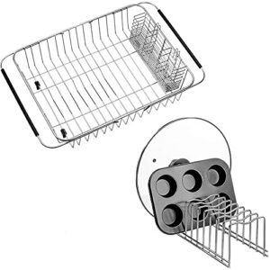 dish drying rack with stainless steel utensil holder large dish rack drainer lid organizer plate drying rack, lid holder kitchen pot lid rack holder
