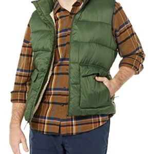 Amazon Essentials Men's Water-Resistant Sherpa-Lined Puffer Vest, Olive, X-Large