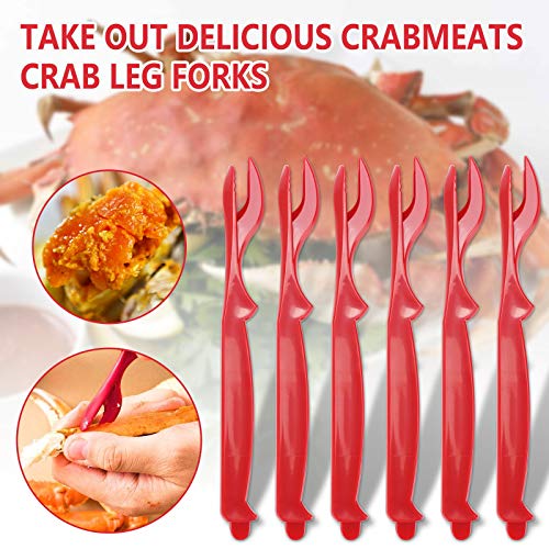 21 Pcs Crab Crackers and Tools, Seafood Tools Sets-6 Crab Crackers, 6 Red Forks, 6 Stainless Steel Lobster Shell Forks, 1 Seafood Scissors, 1 Lobster Crab Mallets and 1 Storage Bag