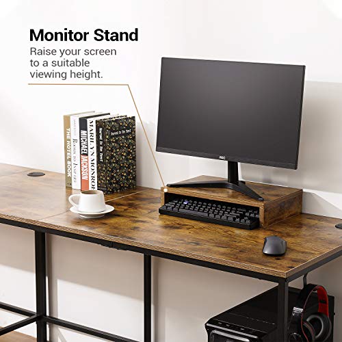 KOTPOP L Shaped Desk, 92” Home Office Computer Desk, Gaming Desk Reversible Corner Gaming Computer Desk with Monitor Stand, Sturdy Writing Workstation Table 3 Cable Holes, Rustic Brown