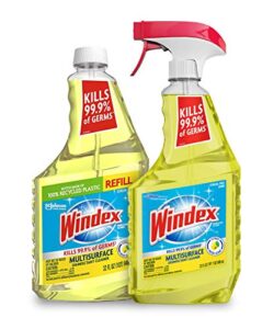 windex disinfectant cleaner - multisurface spray bundle, includes a 23 fl oz spray and a 32 fl oz refill, works on kitchen and bathroom counters and more, citrus fresh scent