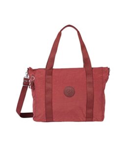 kipling women's asseni tote, lightweight everyday purse, nylon shoulder bag, dusty carmine