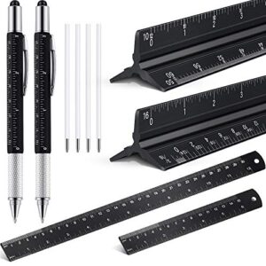 10 pieces 12 inch architectural scale ruler aluminum architect scale triangular engineering ruler scale with 6 in 1 multitool pen ballpoint pen for architects, students, draftsman, and engineers