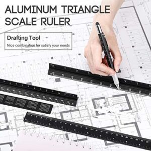 10 Pieces 12 Inch Architectural Scale Ruler Aluminum Architect Scale Triangular Engineering Ruler Scale with 6 in 1 Multitool Pen Ballpoint Pen for Architects, Students, Draftsman, and Engineers