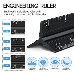 10 Pieces 12 Inch Architectural Scale Ruler Aluminum Architect Scale Triangular Engineering Ruler Scale with 6 in 1 Multitool Pen Ballpoint Pen for Architects, Students, Draftsman, and Engineers