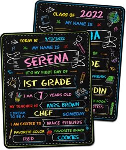 first day of school board sign - 14” x 11” double-sided - my first & last day of school sign chalkboard - 1st day school signs for kids back to school supplies preschool kindergarten 1st grade