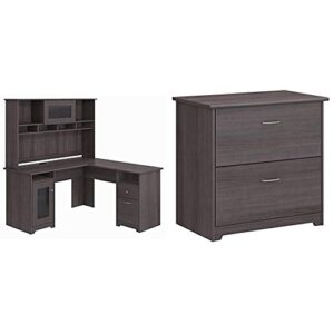 bush furniture cabot l shaped desk with hutch in heather gray & furniture cabot 2 drawer lateral file cabinet, heather gray