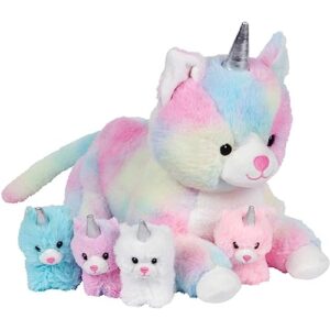 pixiecrush | unicorn stuffed animals - kitty cat plushies for kids - cute squishy pillow toy - stuffed mommy unicorn kitty cat with 4 baby unicorns - gift present animal pillows for girls and boys