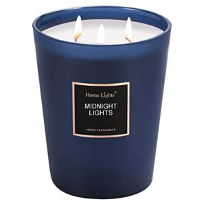 homelights highly scented soy candles big 33.3 oz for home. 3 cotton wicks, smokeless long lasting 130 hrs in midnight lights. 5x6, great gift for women & men