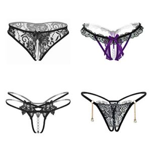jelove women sexy panties floral lace briefs thongs underwear pack of 4 (black, m)