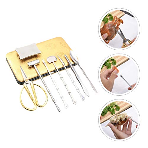 Hemoton 1 Set of 8pcs Seafood Tools Set Stainless Steel Crab Lobster Crackers Forks Opener Crab Mallets Shellers Spoon Fork Lobster Crab Sheller Opener Tools