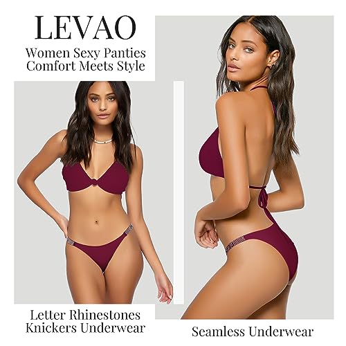 LEVAO Sexy Panties, Thongs for Women Letter Rhinestones G-String Low-rise Tanga Stretch Underwear Multipack (3-6 pack,S-XL)