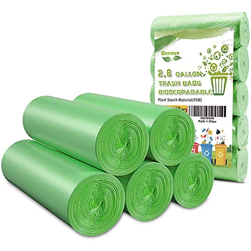 iDemaya Small Trash Bags, Biodegradable 2.6 Gallon Extra Thick Garbage Bags, Recycling & Degradable Rubbish Bags Wastebasket Liners for Kitchen Bathroom Office Car Pet, (5 Rolls / 100 Counts, Green)