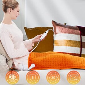 [5 Year Warranty] WOOMER Electric Heating Pad for Back Pain & Cramps Relief, 33"x17" Extra Large, Heat Pad with Multi-Color Option, Moist Heat Therapy Feature, Auto Shut-Off, Power Cords Storage Belt