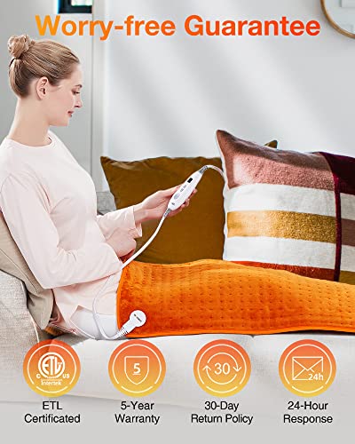 [5 Year Warranty] WOOMER Electric Heating Pad for Back Pain & Cramps Relief, 33"x17" Extra Large, Heat Pad with Multi-Color Option, Moist Heat Therapy Feature, Auto Shut-Off, Power Cords Storage Belt