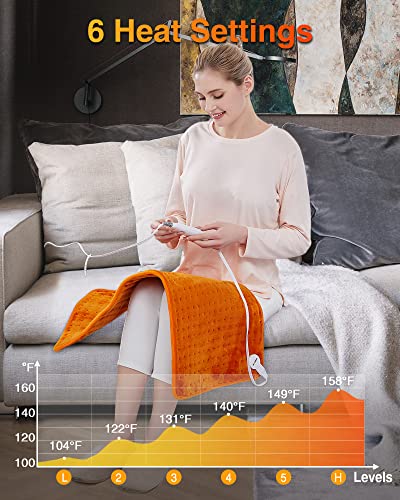 [5 Year Warranty] WOOMER Electric Heating Pad for Back Pain & Cramps Relief, 33"x17" Extra Large, Heat Pad with Multi-Color Option, Moist Heat Therapy Feature, Auto Shut-Off, Power Cords Storage Belt