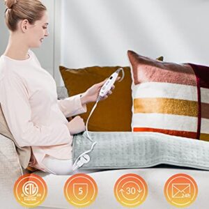 [5 Year Warranty] WOOMER Electric Heating Pad for Back Pain & Cramps Relief, 33"x17" Extra Large, Heat Pad with Multi-Color Option, Moist Heat Therapy Feature, Auto Shut-Off, Power Cords Storage Belt