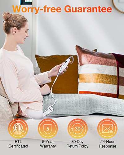 [5 Year Warranty] WOOMER Electric Heating Pad for Back Pain & Cramps Relief, 33"x17" Extra Large, Heat Pad with Multi-Color Option, Moist Heat Therapy Feature, Auto Shut-Off, Power Cords Storage Belt