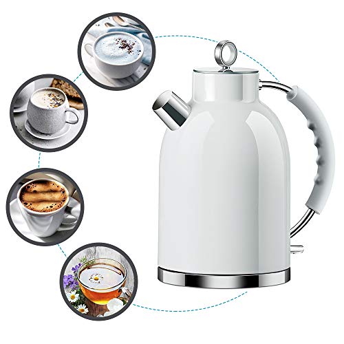 Electric Kettle,ASCOT Electric Kttle Stainless Steel Tea Kettle Fast Boiling Water Heater 1.6L, 1500W, BPA-Free, Cordless, Automatic Shutoff, Boil-Dry Protection，White