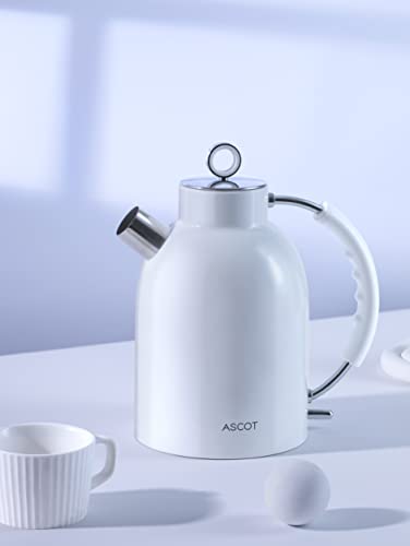 Electric Kettle,ASCOT Electric Kttle Stainless Steel Tea Kettle Fast Boiling Water Heater 1.6L, 1500W, BPA-Free, Cordless, Automatic Shutoff, Boil-Dry Protection，White