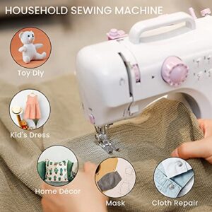 Kylinton Beginners Mini Sewing Machine for Kids, Electric Small Sewing Machine with Foot Pedal, 12 Stitches, High-Low Speeds, Automatic Winding for Cloth Girls Adults