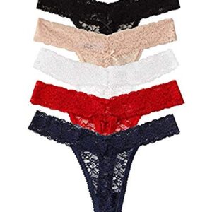 ZBORH Women's Sexy Lace Cheeky Thong Underwear Nylon Hipster See Through Panties Pack of 5(Large) Multicolor