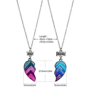 Caiyao 4 Pcs/Set BFF Necklaces and Bracelets Best Friends Half Heart Pendant Chain Necklaces Half Heart Friendship Jewelry Set 2 Friends Sisters Girls Birthday Gift for Women Girls-Necklace