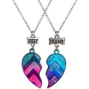 caiyao 4 pcs/set bff necklaces and bracelets best friends half heart pendant chain necklaces half heart friendship jewelry set 2 friends sisters girls birthday gift for women girls-necklace