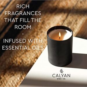 Calyan Wax Soy Wax Candle, Musk & Teakwood Scented Candle for The Home | Premium Candle with Essential Oils | 10.2 oz 75 Hour Burn Time | Soy Candle in Matte Black Jar, Gift for Men